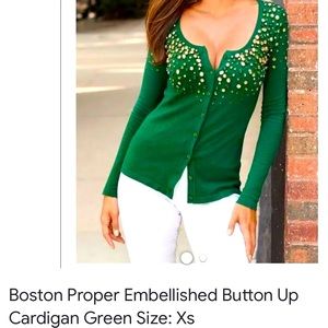 Boston Proper Embellished Green Sweater XS